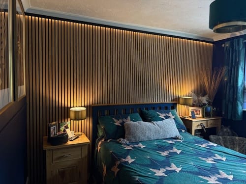 Customer photo review of SlatWall Acoustic Natural Oak Panel