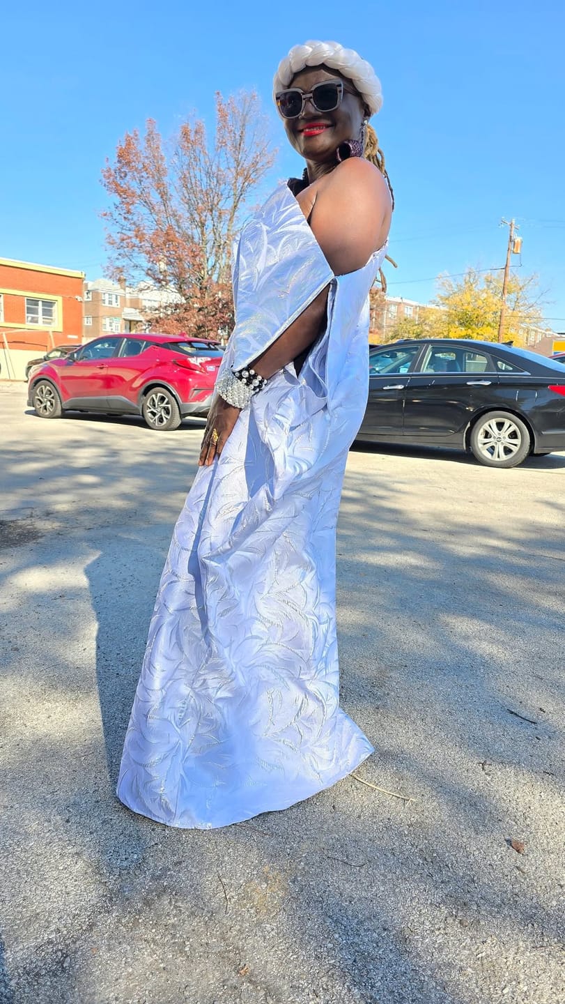 Customer photo review of Abeni Off-Shoulder Boubou | Silver