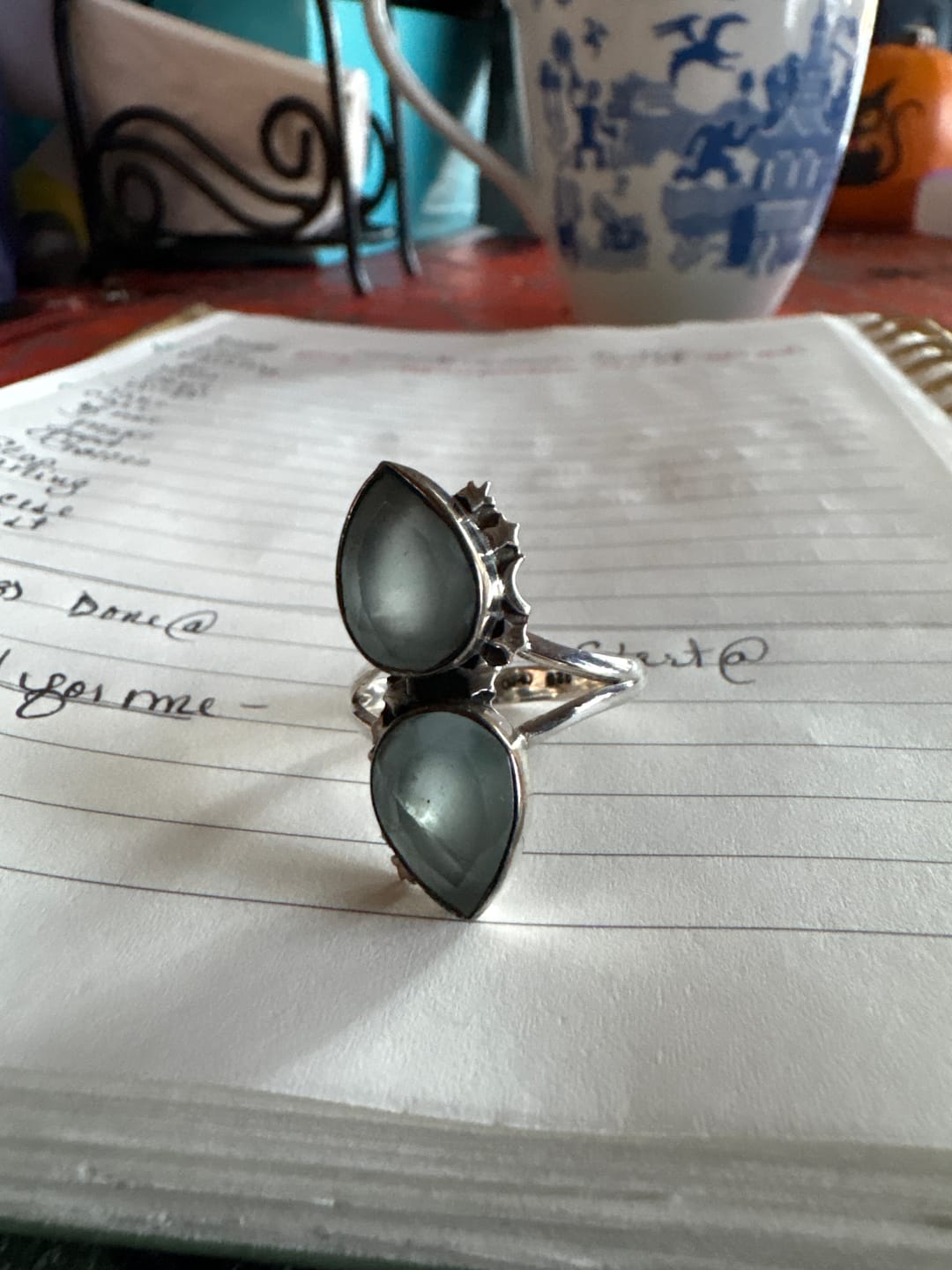 Customer photo review of Teardrop Aquamarine Stars and Moon Ring