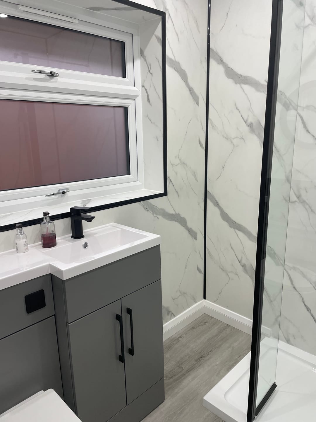Customer photo review of 10mm Large Tile Carrara Marble Matt Shower Panel 1M x 2.4M