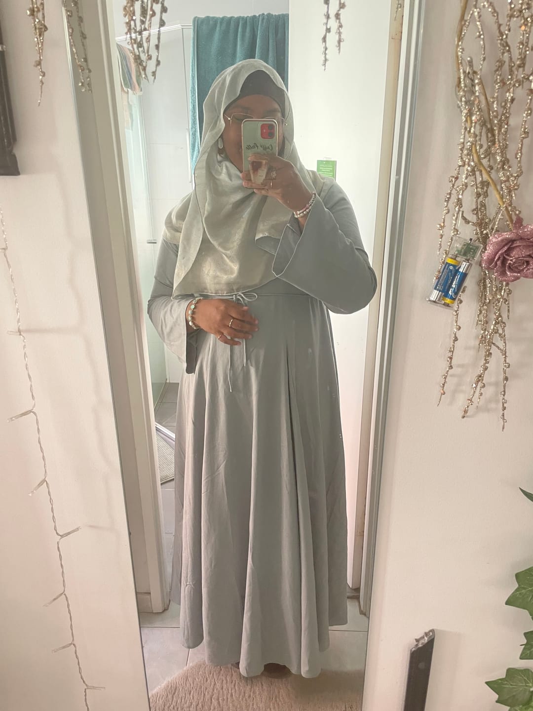Customer photo review of Linen Lace-Up Dress in Powder Blue