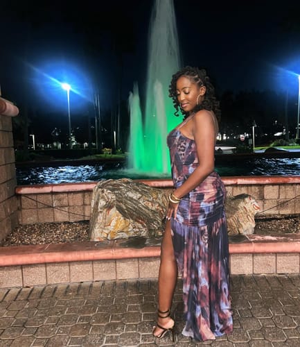 Customer photo review of Izmir Mesh Print Maxi Dress