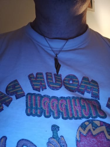 Customer photo review of Palestine Keffiyeh Map Necklace