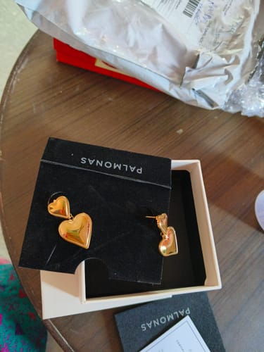 Customer photo review of Gold Hearts Drop Earrings