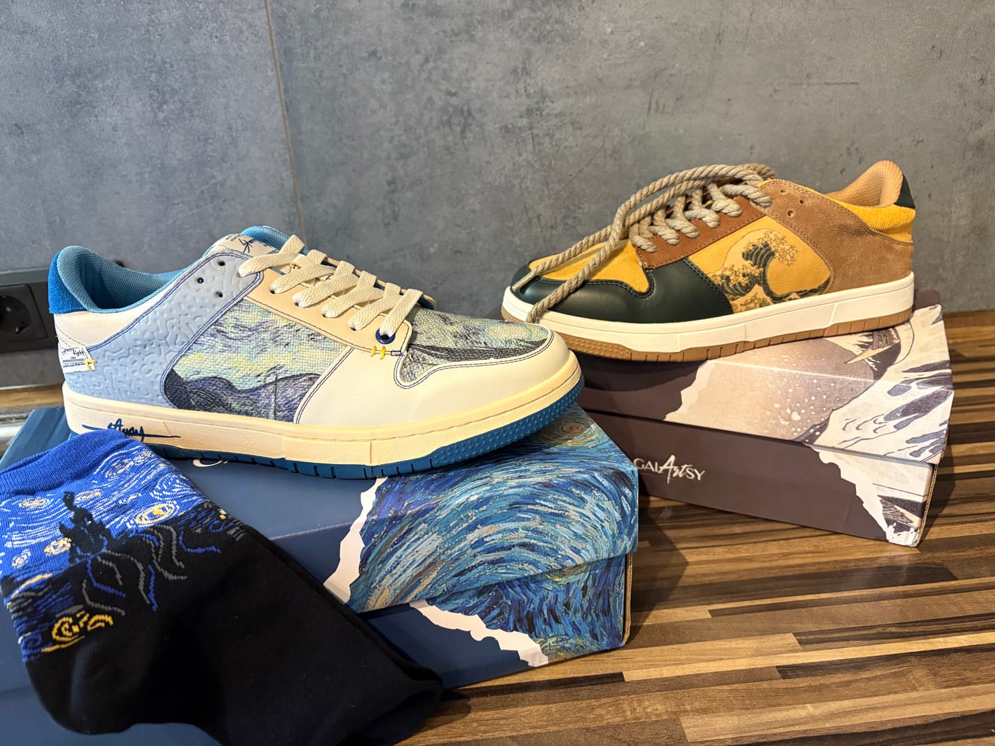 Customer photo review of The great wave off Kanagawa inspired sneakers