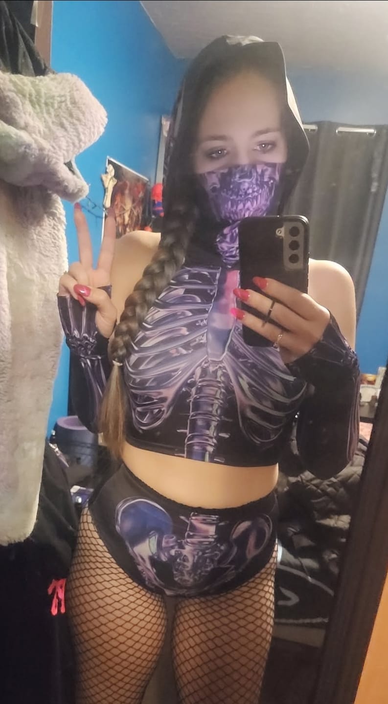 Customer photo review of Purple Skeleton Booty Shorts Set
