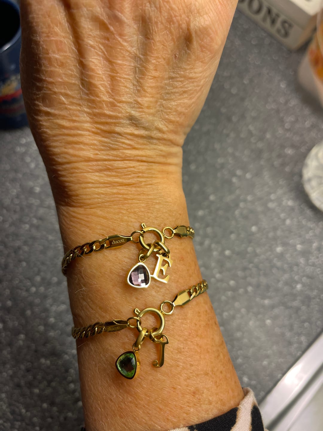 Customer photo review of Letter & birthstone bracelet gold