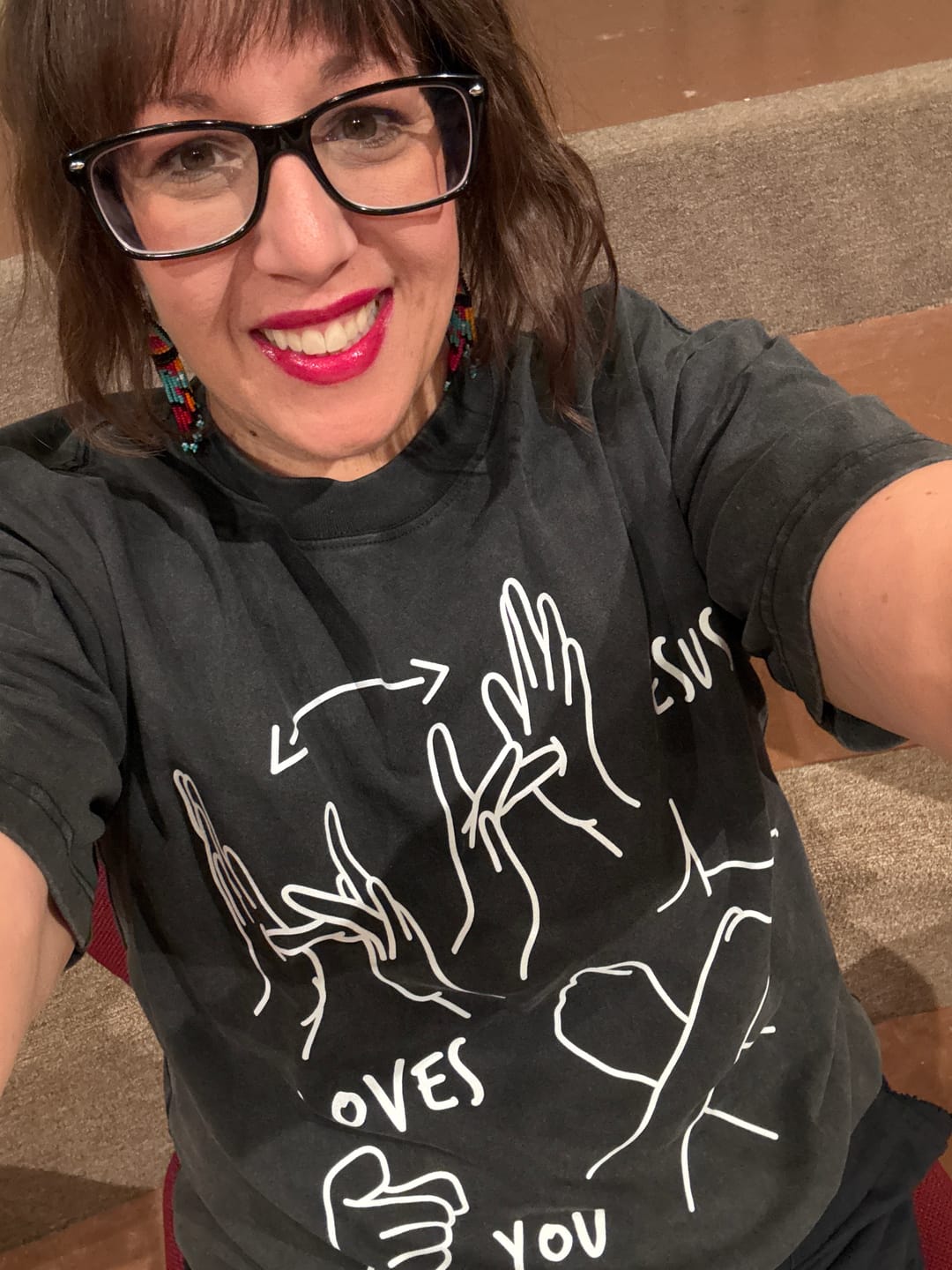 Customer photo review of JESUS LOVES YOU ASL T-SHIRT+