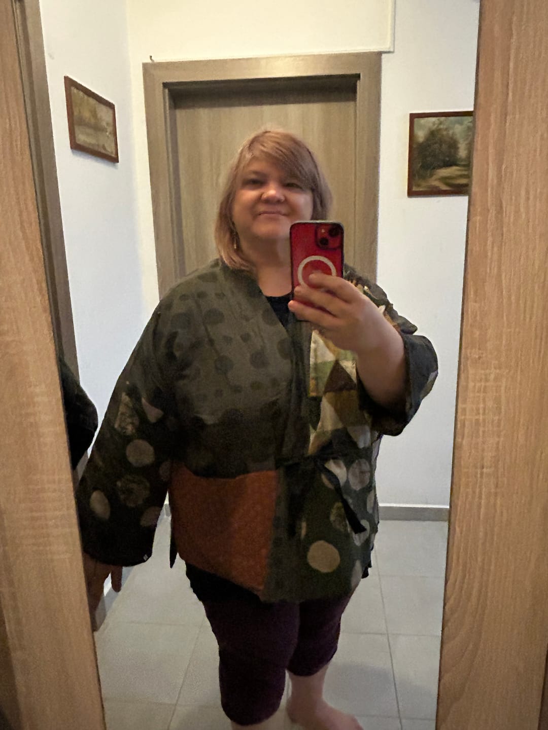 Customer photo review of Plus Size Irregular Geometric Pattern Retro Cotton Coat