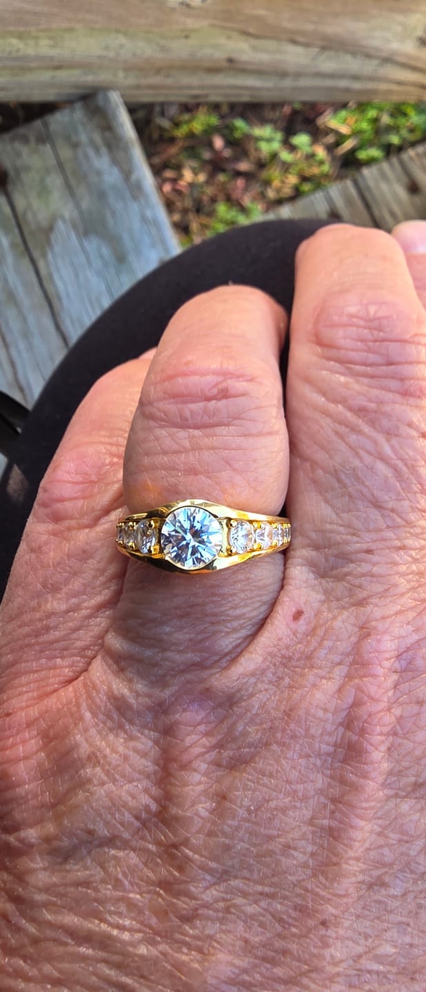 Customer photo review of Bezel Round Moissanite Channel Euro Shank Engagement Ring