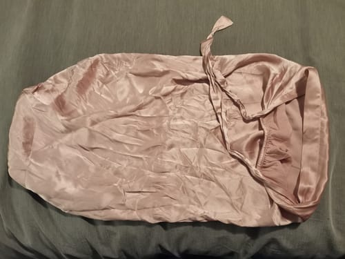Customer photo review of Extra Large Adjustable Silk Hair Bonnet Turban - Pink