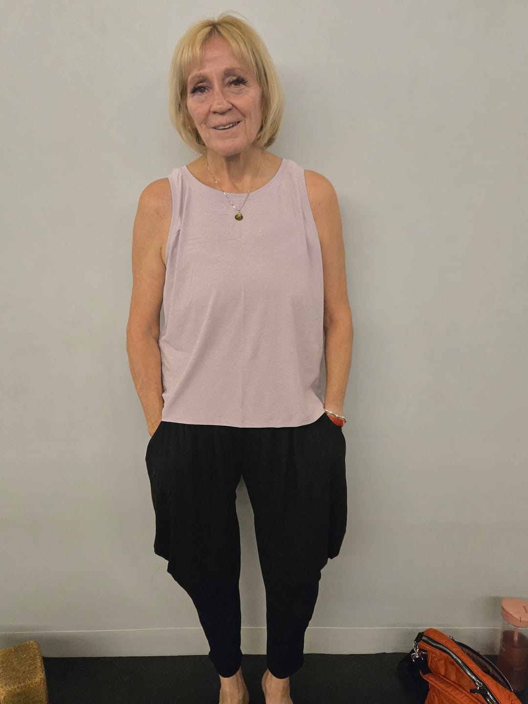 Customer photo review of Burgundy Harem Lounge Pants for Women – Made in USA | Kooniez