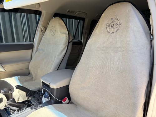 Customer photo review of Digitised Logo Car Seat Towel – Custom Embroidery  | Towel Society