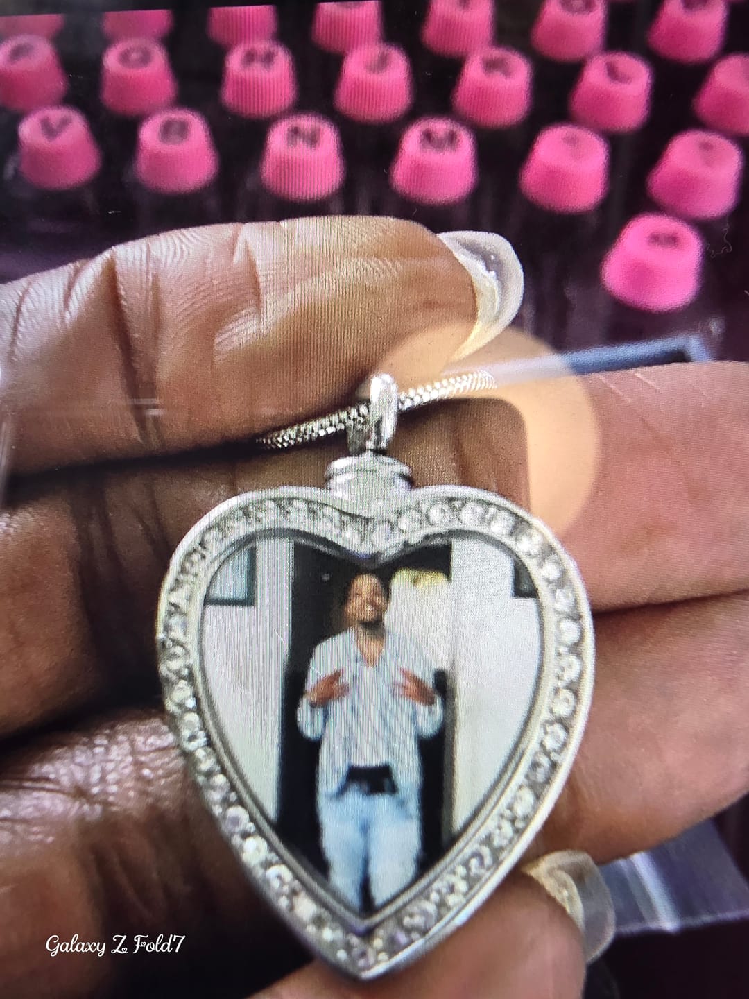 Customer photo review of Photo Urn Necklace for Ashes