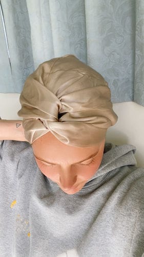 Customer photo review of Silk Scrunchies Trio - Champagne Gold - Mini, Small, Medium
