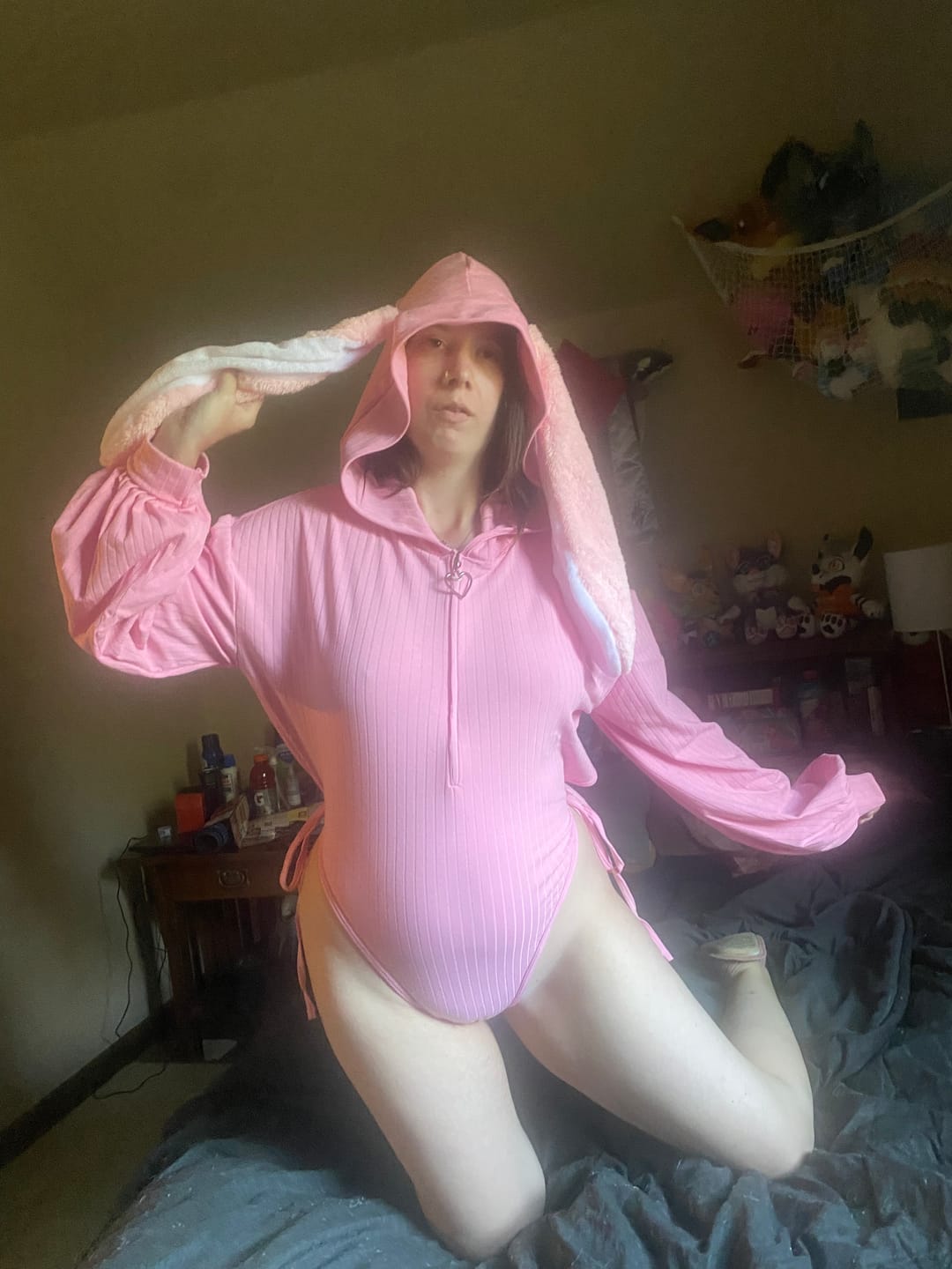 Customer photo review of Chic Bunny Ear Hoodie Bodysuit for sale