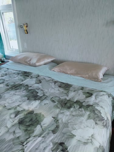 Customer photo review of Champagne Silk Pillowcase - Queen Size, Zip Closure