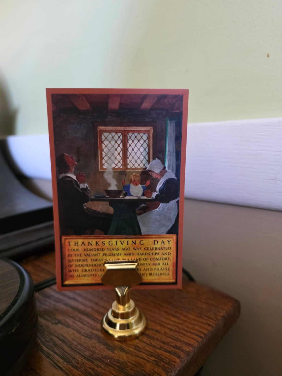 Customer photo review of New! Thanksgiving Holy Card – Pilgrim Family – Vintage Card  – pack of 10/100/1000
