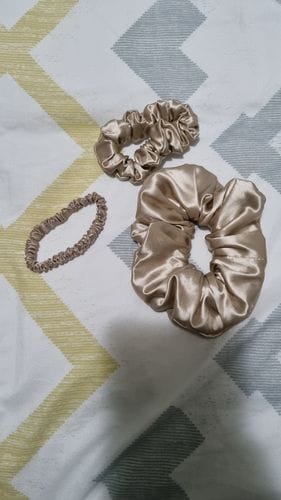 Customer photo review of Silk Scrunchies Trio - Champagne Gold - Mini, Small, Medium