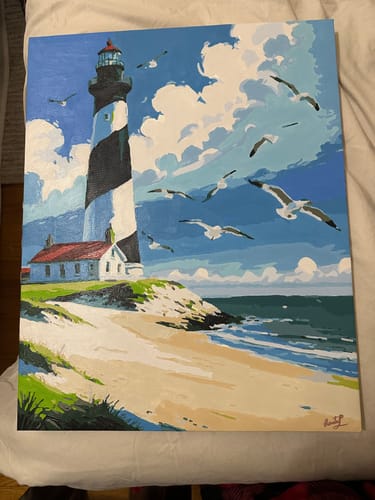 Customer photo review of Coastal Lighthouse with Seagulls - Paint by Numbers Kit