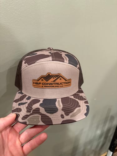 Customer photo review of Custom Leather Patch 7 Panel Trucker Hat - Richardson 168P