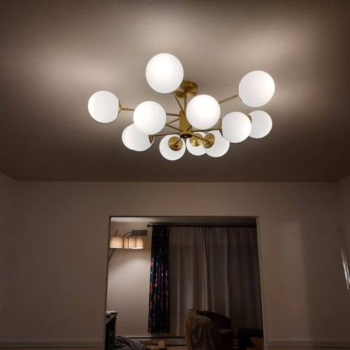 Customer photo review of Frosted Glass Bubble 2-Tier Sputnik Semi Flush Chandelier