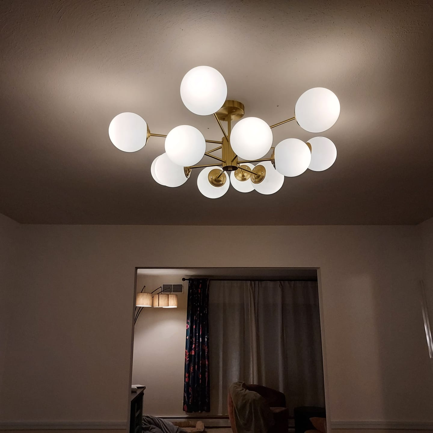 Customer photo review of Frosted Glass Bubble 2-Tier Sputnik Semi Flush Chandelier