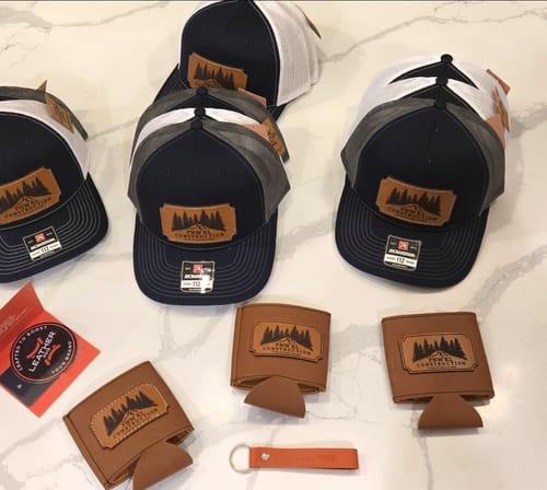 Customer photo review of Custom Leather Koozies Can Cooler Sleeves Neoprene Authentic Leather Patch