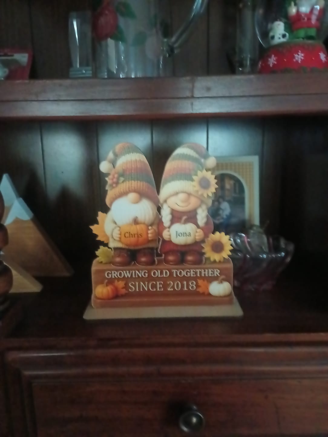 Customer photo review of Personalized "Growing Old Together" Gnome Plaque With Couple Names & Sunflowers Pumpkins Autumn's Warm Charm For Couple Gift For Grandparent