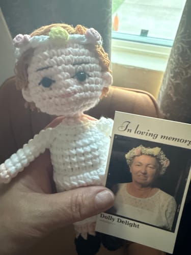 Customer photo review of Dolly® Personalized Crochet Doll with Photo Card