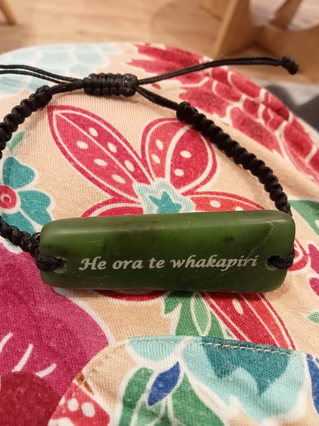 Customer photo review of Engraved Greenstone Bracelet