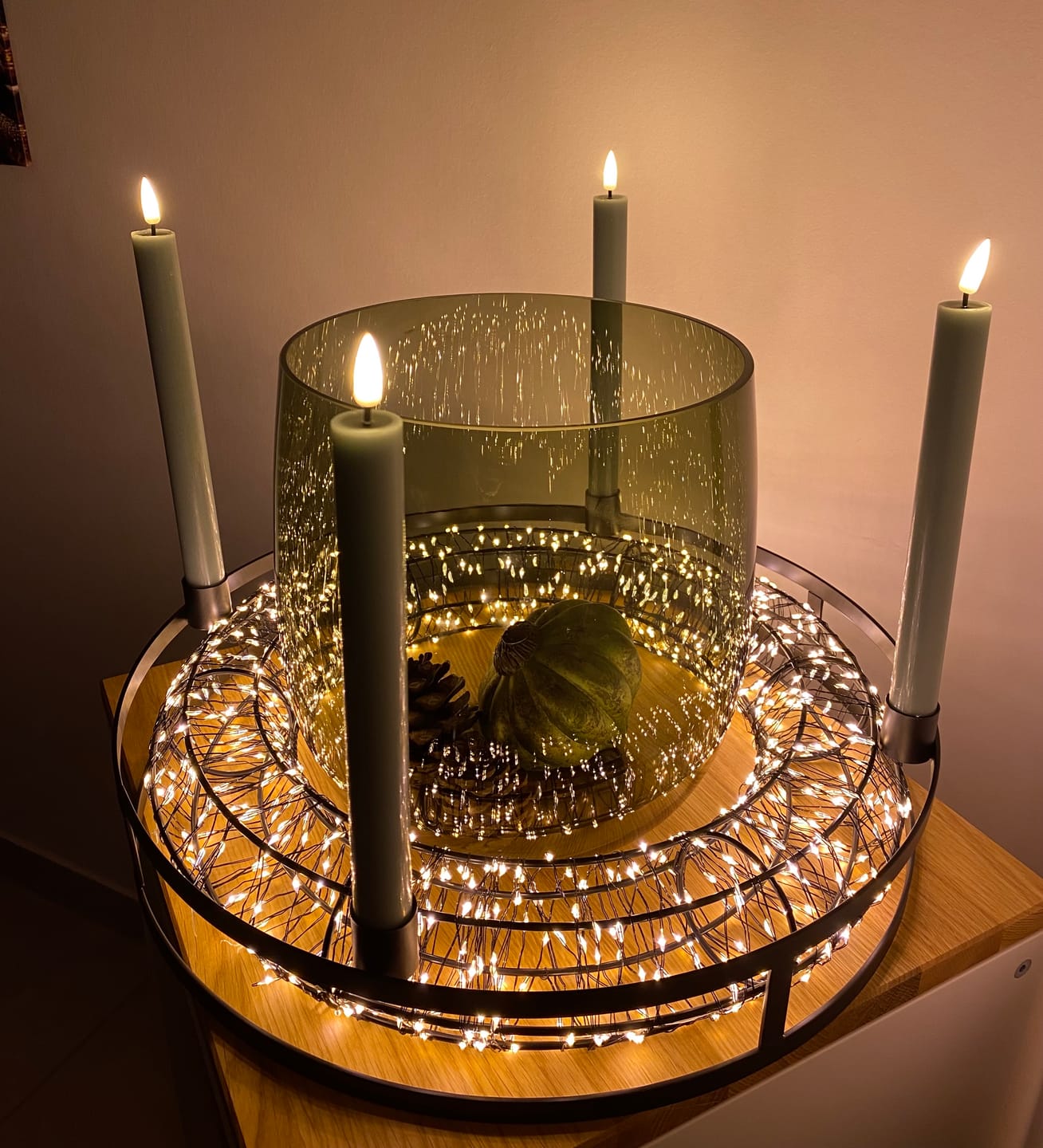 Customer photo review of LED Kronelys 2 stk, Ø 2 x 24 cm Salvie Grøn