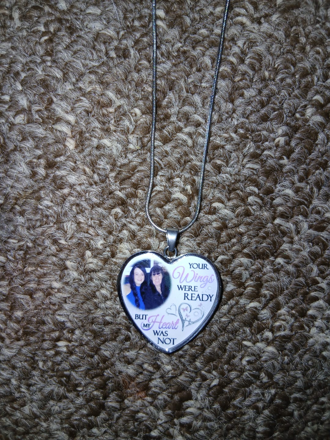Customer photo review of Custom Photo Memorial Necklace Adjustable "Your Wings Were Ready But My Heart Was Not" -N026