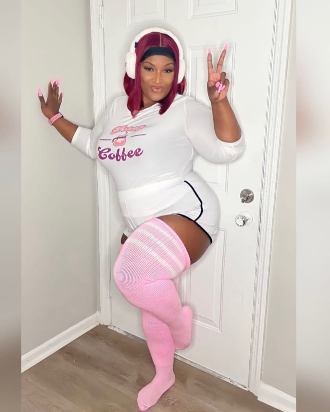Customer photo review of Plus Size Women's Extra Long Thigh High Stripes Socks
