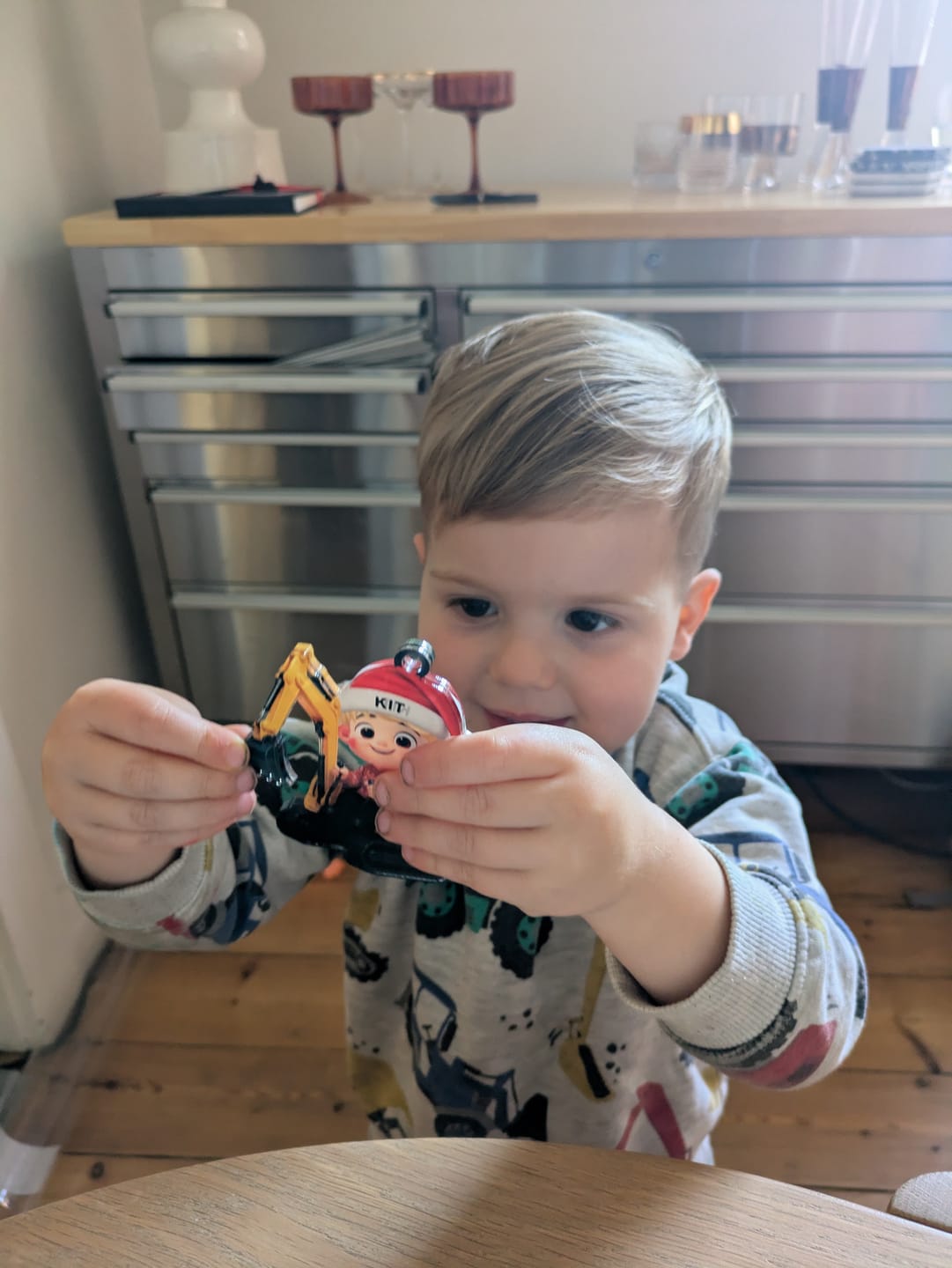 Customer photo review of 3D Effect Little Boy Kid With Car Excavator Backhoe Tractor Christmas Personalized Acrylic Ornament