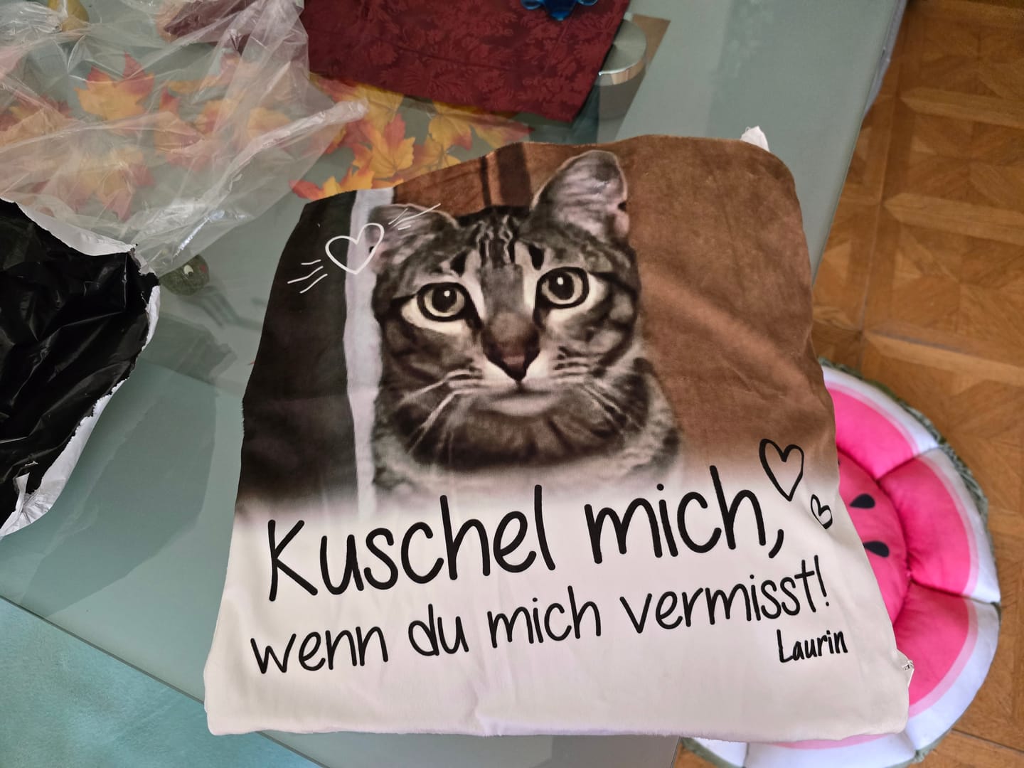 Customer photo review of Kuschel mich, wenn du mich vermisst - Individuelles Kissen