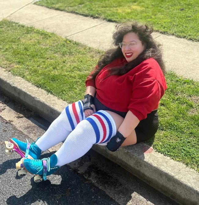 Customer photo review of Plus Size Women's Extra Long Thigh High Stripes Socks