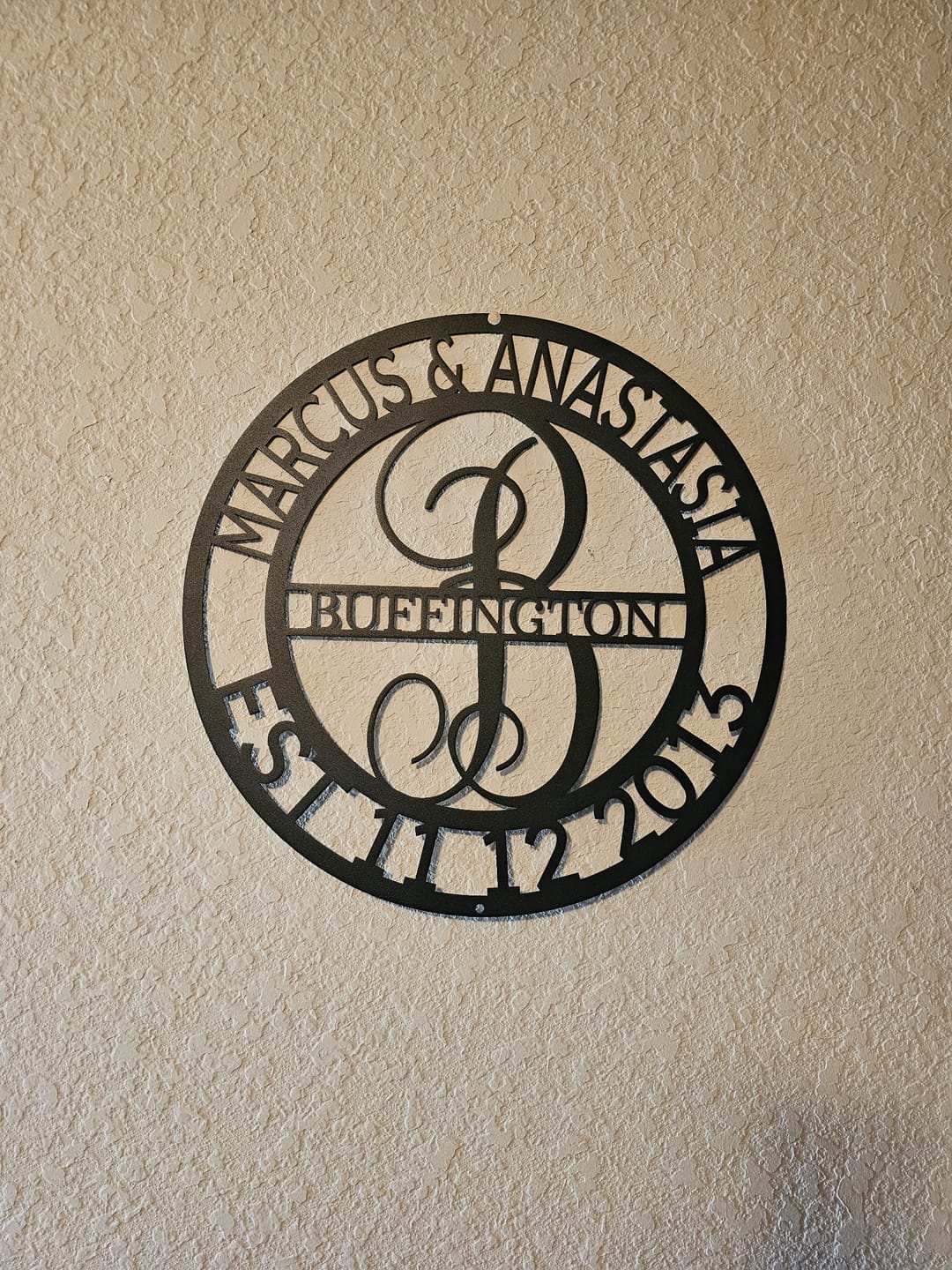 Customer photo review of Personalized Elaborate Name Steel Sign - Custom Anniversary & Wedding Gift