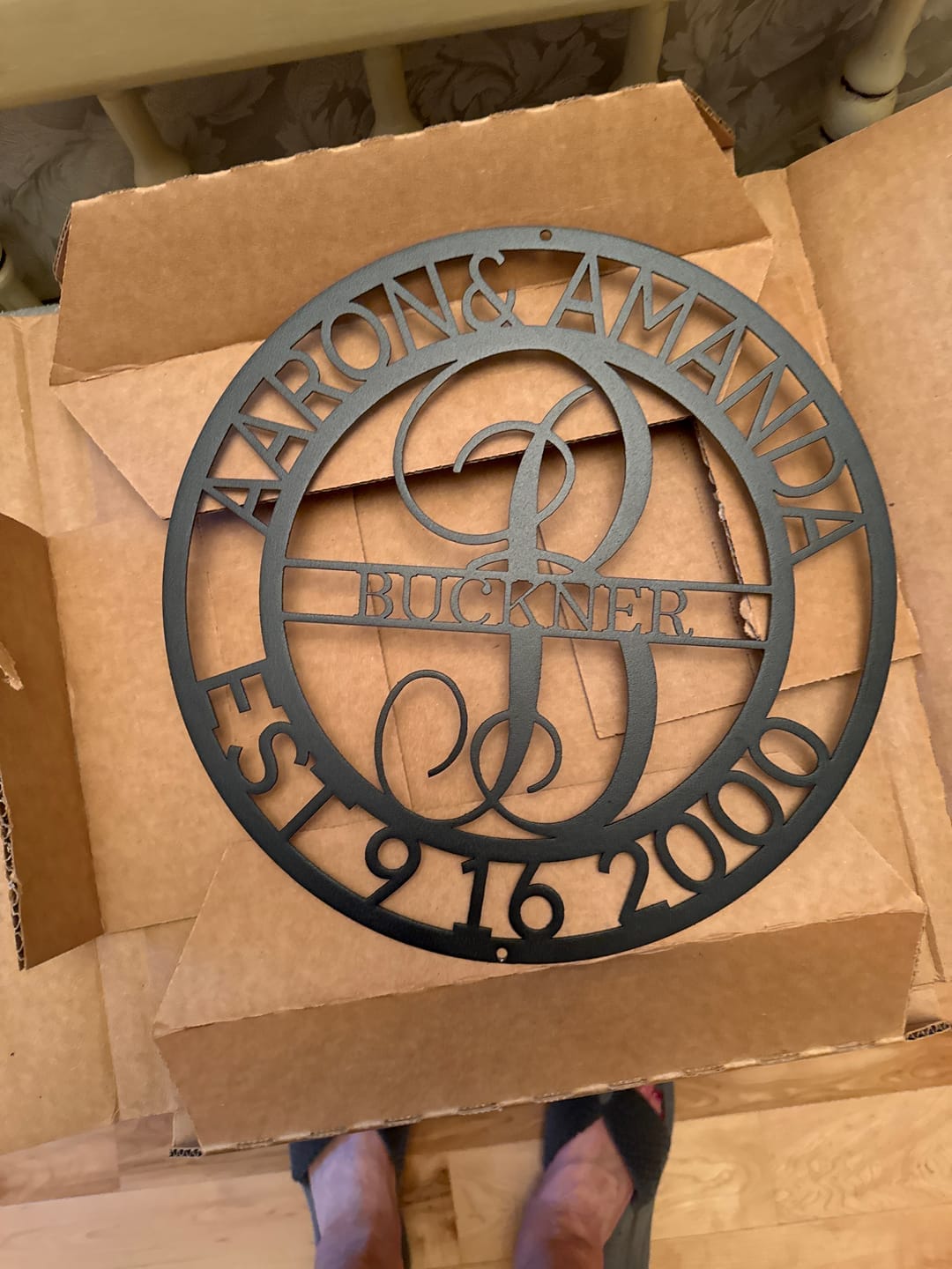 Customer photo review of Personalized Elaborate Name Steel Sign - Custom Anniversary & Wedding Gift