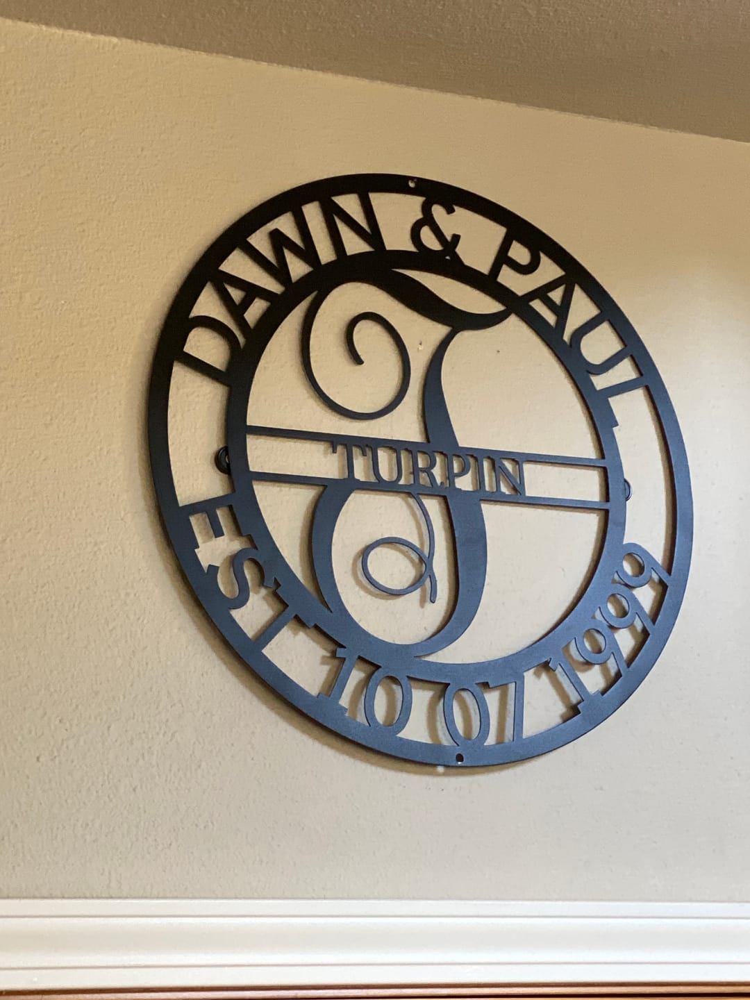 Customer photo review of Personalized Elaborate Name Steel Sign - Custom Anniversary & Wedding Gift