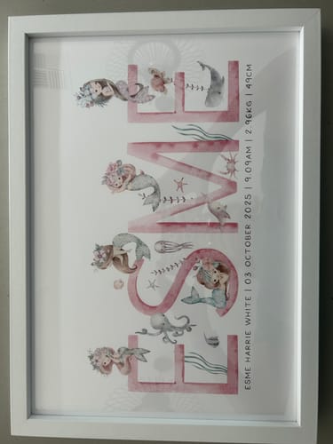 Customer photo review of Mermaid Name & Birth Print