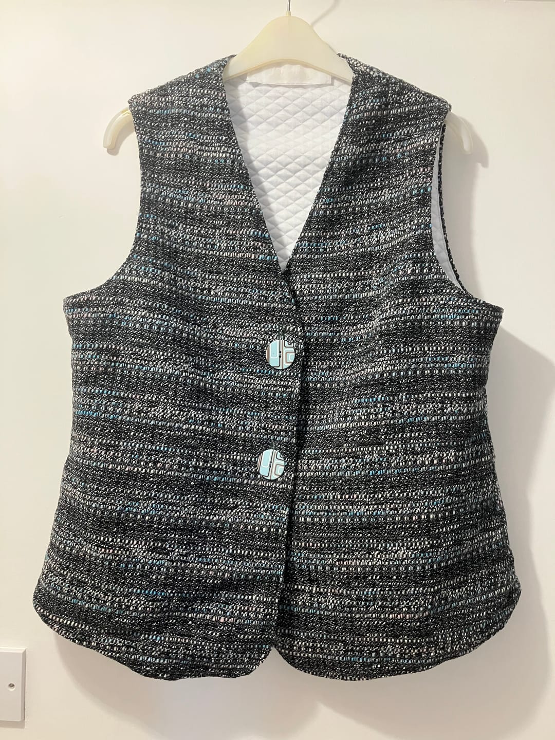 Customer photo review of Blue and Grey Boucle Fabric