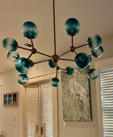 Customer photo review of 15-Light Blue Glass Globe Bubble Sputnik Branch Chandelier