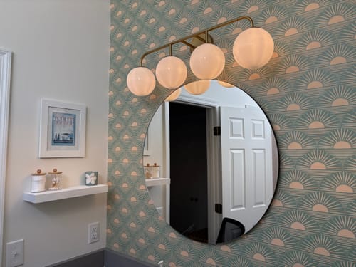 Customer photo review of Mid-century Shine Opal Glass Globe Brass Vanity Light