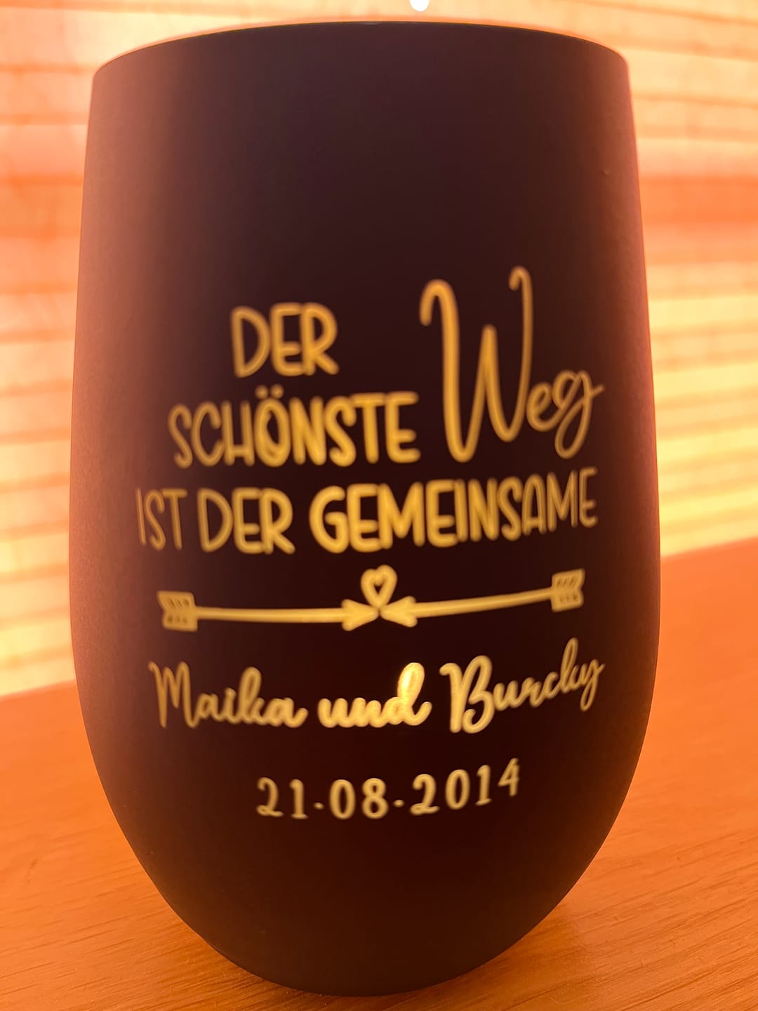 Customer photo review of Gemeinsamer Weg - Personalisiertes Windlicht für Paare