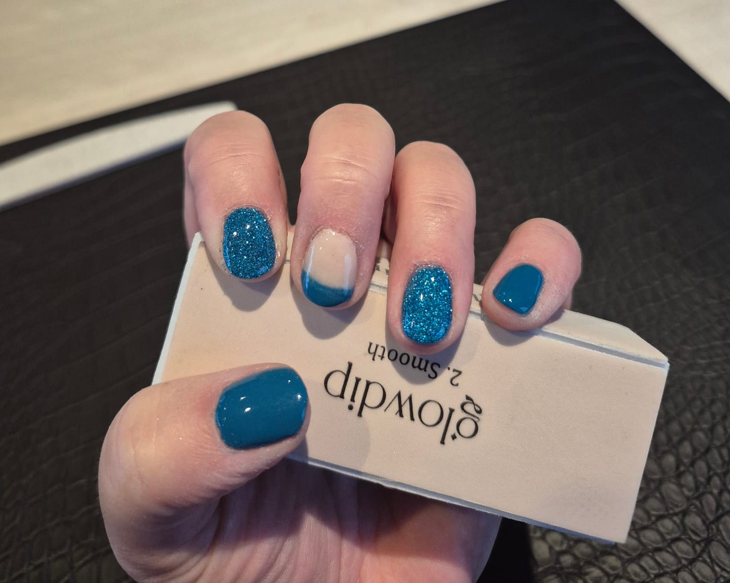 Customer photo review of Haze Blue Dipping Powder