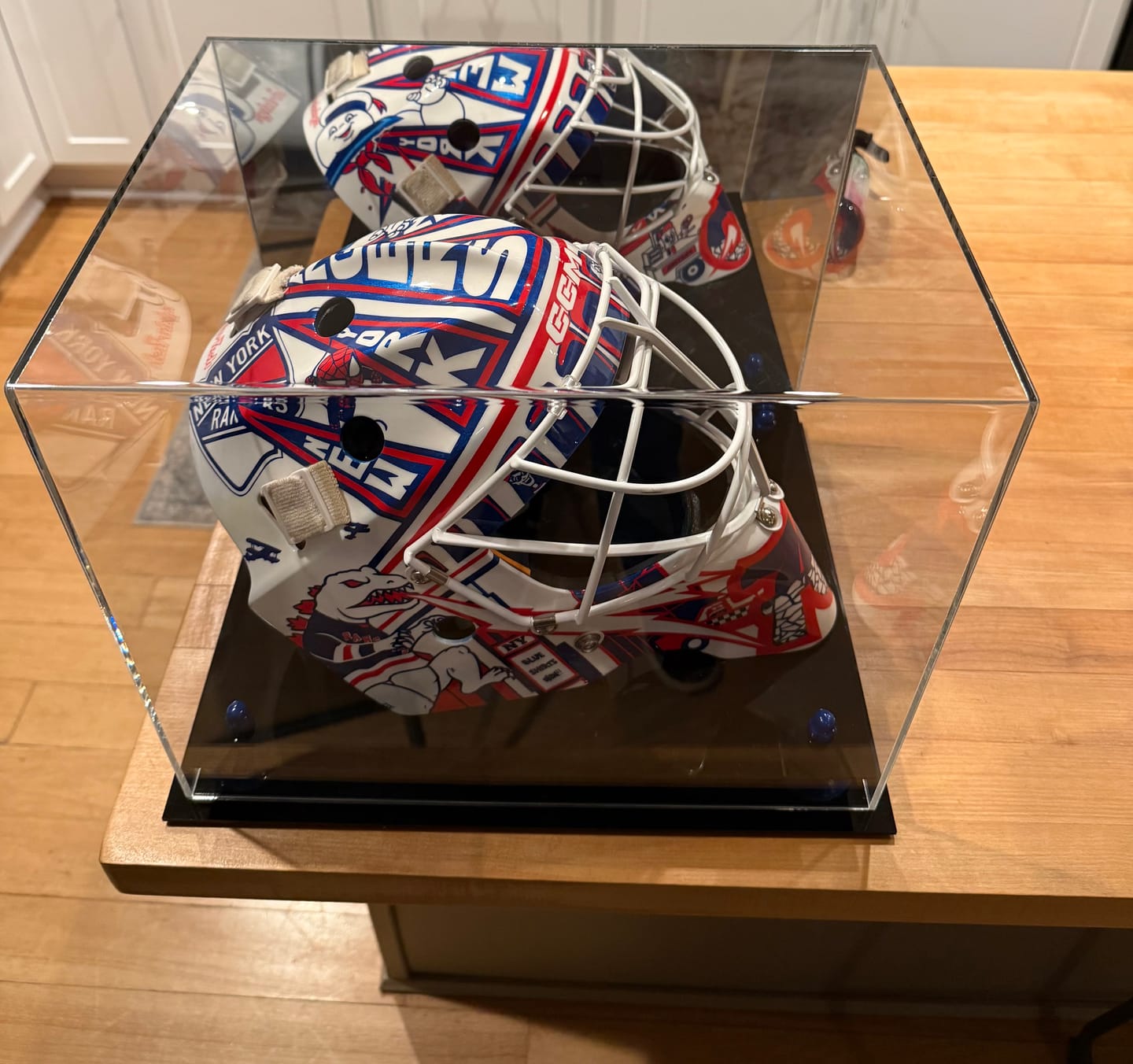Customer photo review of Acrylic Catchers or Goalie Helmet Display Case - Mirror No Wall Mounts (A002/V44)