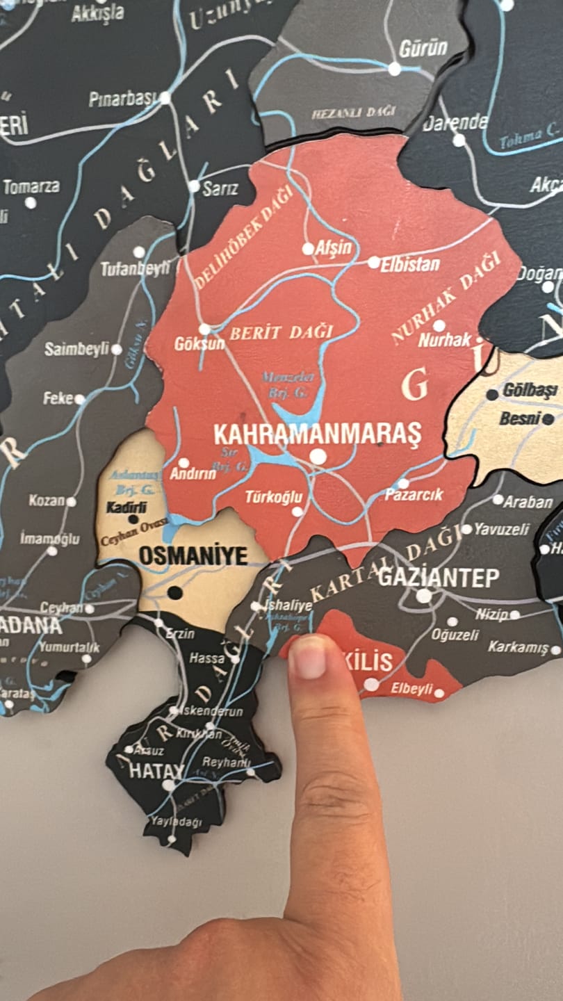 Customer photo review of Türkiye Siyasi Haritası - UV Baskılı 3D Ahşap Duvar Dekoru (Sage)