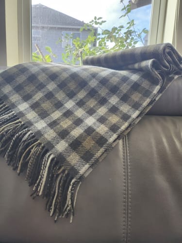 Customer photo review of Brand New English Khaki Green Checked Luxury Woven Cashmere Blanket