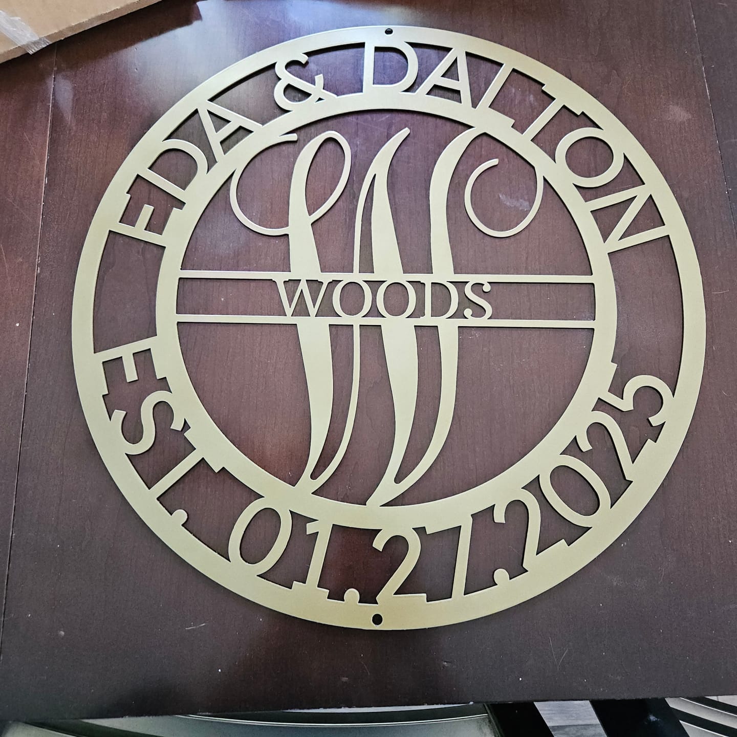 Customer photo review of Personalized Elaborate Name Steel Sign - Custom Anniversary & Wedding Gift